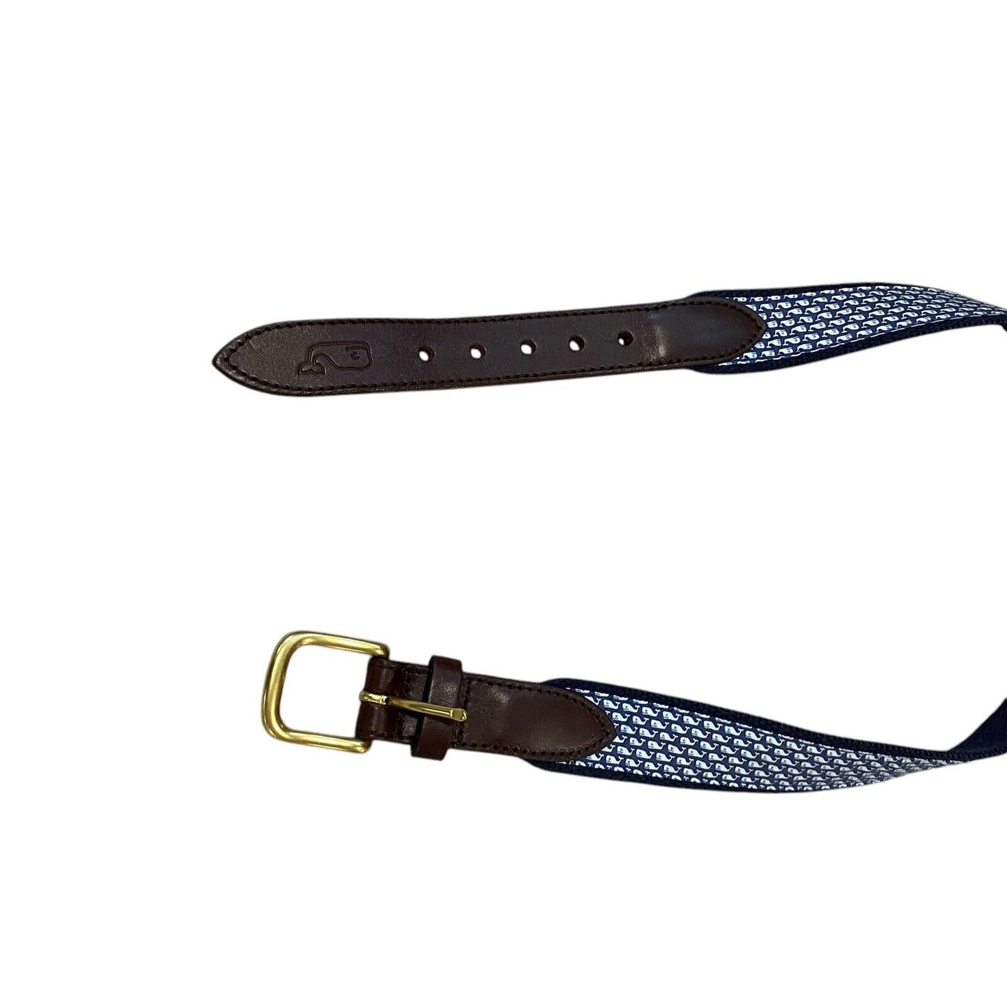 26 Vineyard Vines Whale Fabric Leather Belt Mens Classic Blue