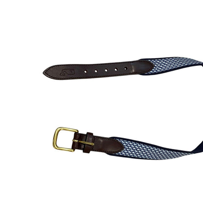 26 Vineyard Vines Whale Fabric Leather Belt Mens Classic Blue