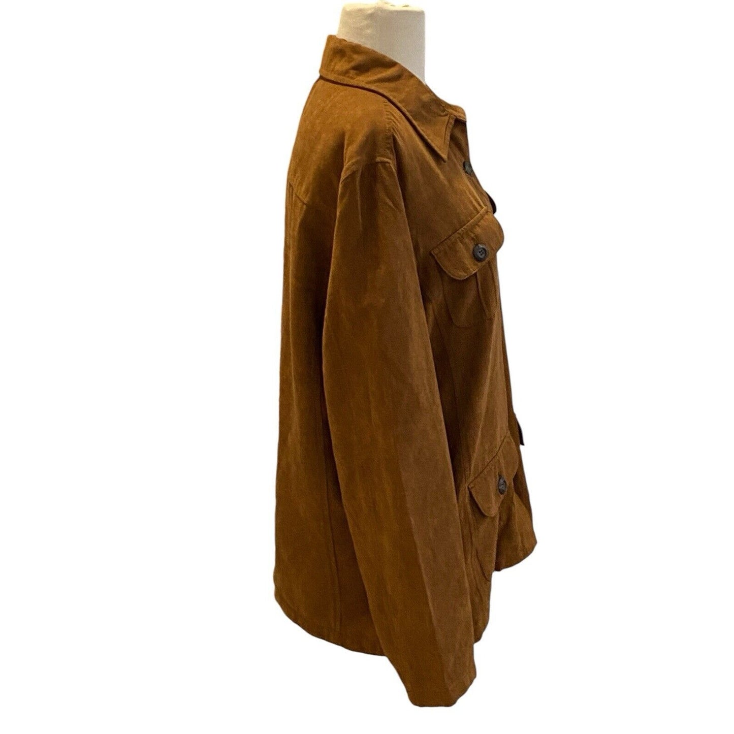 Size Large Duck Head Button Down Jacket Shacket Womens Front Pockets Brown Suede