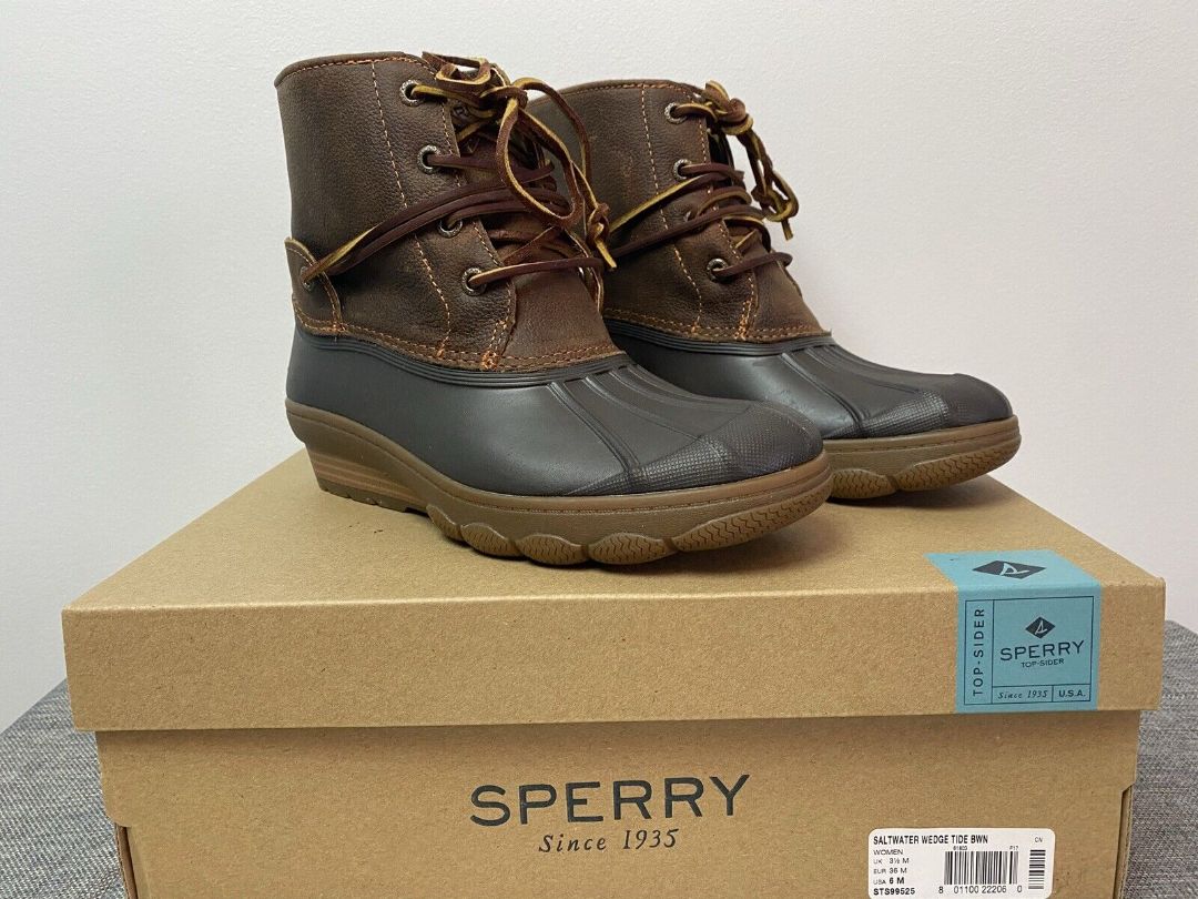 6 Sperry Top-Sider Women's Saltwater Wedge Brown Rainboots Duck Boots NIB