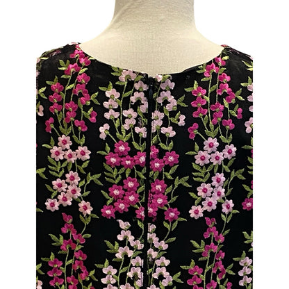 Tahari Arthur S. Levine Dress Black Floral Size 10 Embroidered Sleeveless