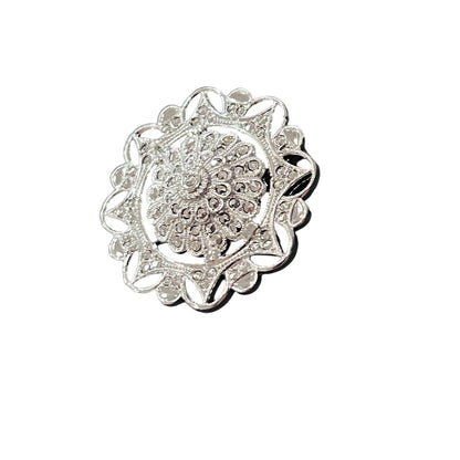 Sterling Silver Round Marcasite Flower Brooch Pin 1.25” Diameter