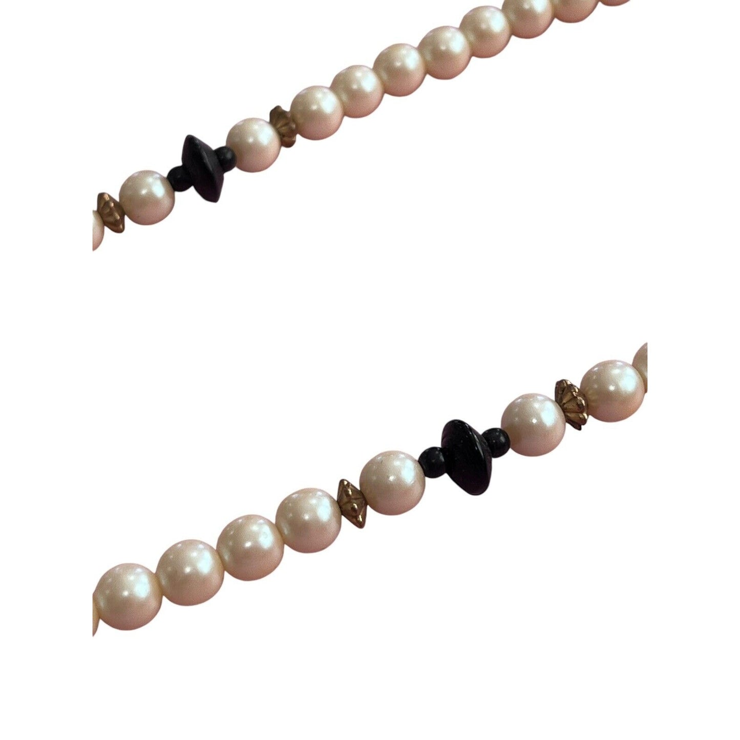 Faux Pearl Beads Black Painted Bird Floral Wood Pendant Strand Necklace Asian 29