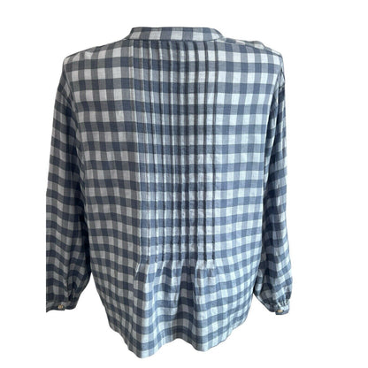 Wrap London Womens Blouse Top Size 14 Blue Check Pleated Tunic Balloon Sleeve