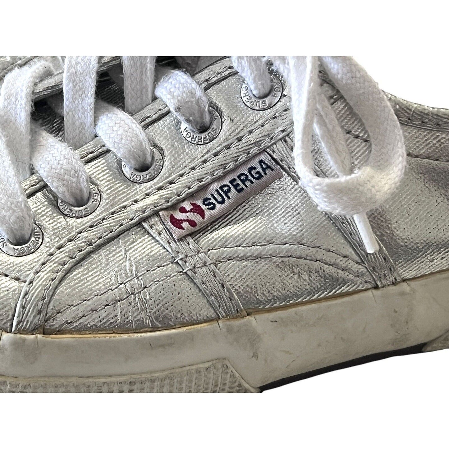 Superga Silver Metallic Shoes Womens Size 5.5 Low Top Sneakers Street Machine