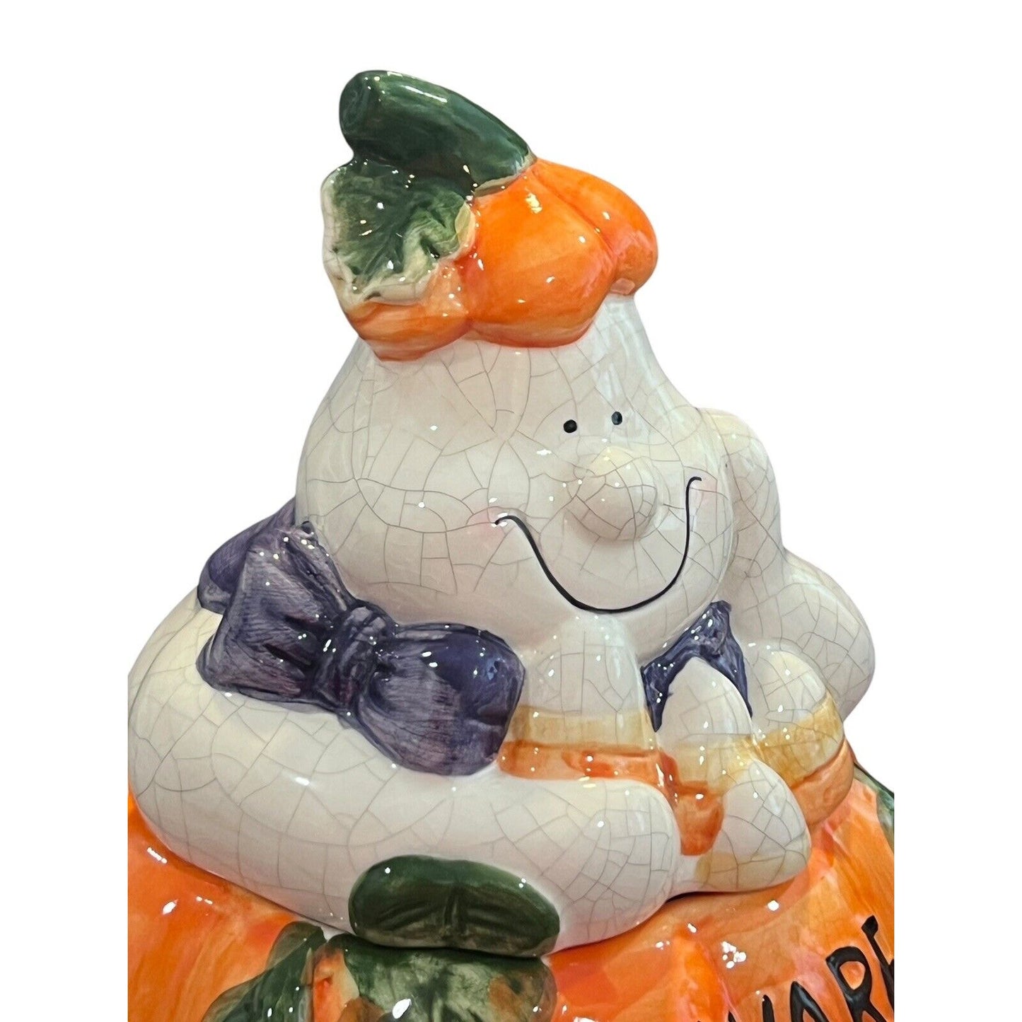 Ceramic Halloween Friendly Ghost Pumpkin Cookie Candy Jar Jack-o-lantern Pumpkin
