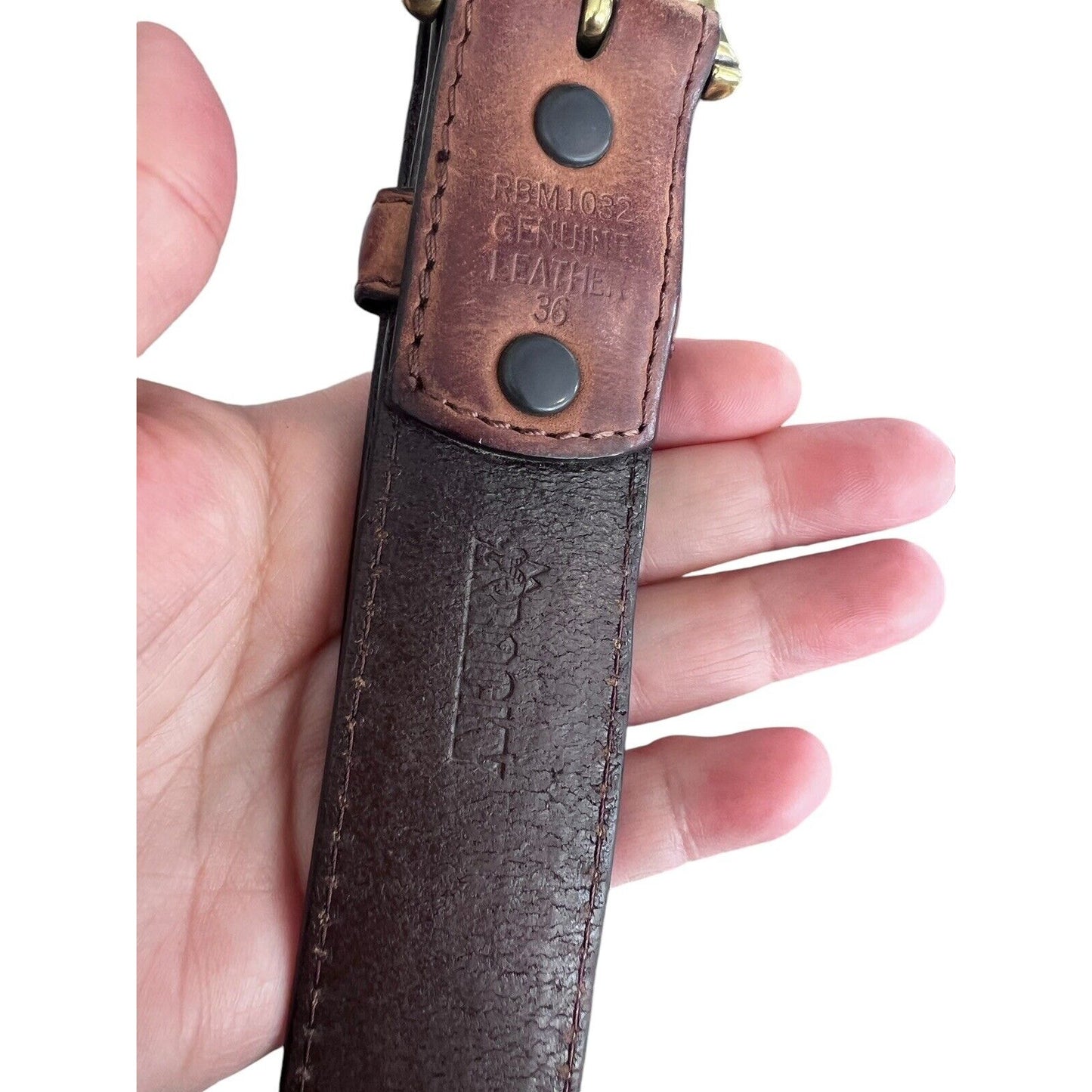Size 36 Rocky Mountain Leather Brown Brass Buckle Worn Belt