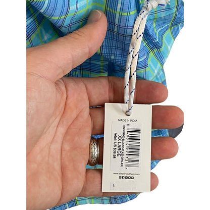 Size XXL Simply Southern Plaid Sleeveless Peplum Shirt Blue Green Cotton NWT