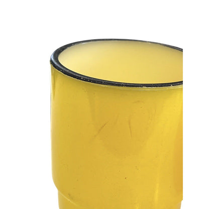 2 VTG Anchor Hocking Fire King Stacking Coffee Tea Cup Mug Black Rim Yellow Red