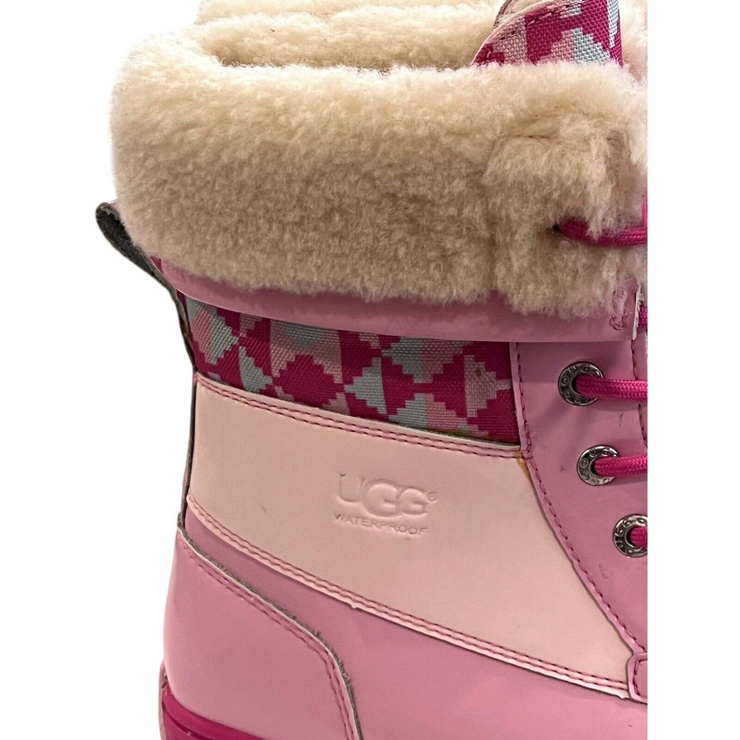 Size 5 Ugg Butte Mono Womens Lace Up Fur Lined Mid Calf Boot Pink EUC