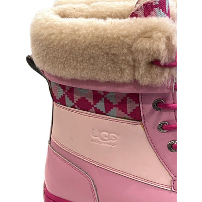 Size 5 Ugg Butte Mono Womens Lace Up Fur Lined Mid Calf Boot Pink EUC