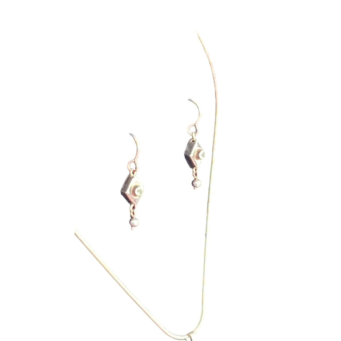 925 Sterling Silver CZ Pendant Necklace Dangle Earrings Set Faux Pearl