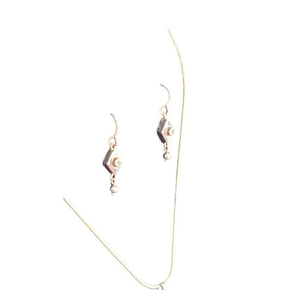 925 Sterling Silver CZ Pendant Necklace Dangle Earrings Set Faux Pearl