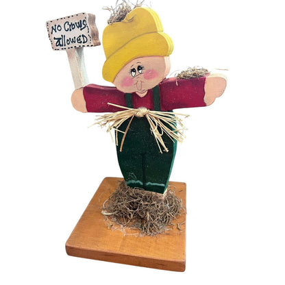 Fall Decor Hand Painted Wooden Scarecrow No Crows Allowed Sign Thanksgiving Farm
