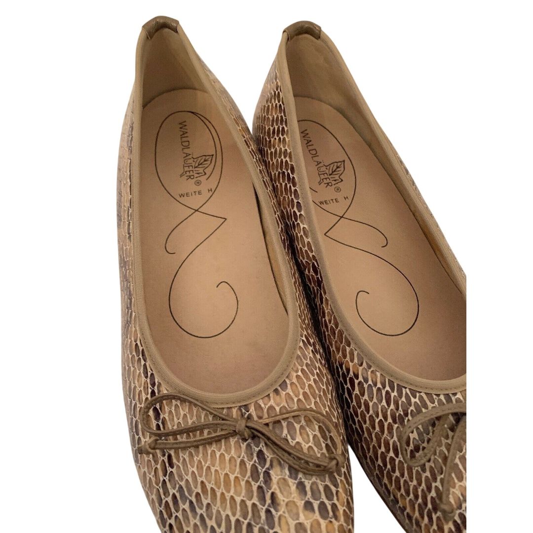 Size 10W Waldlaufer Weite H Wide Women's Brown Tan Reptile Print Flats Comfort Shoes