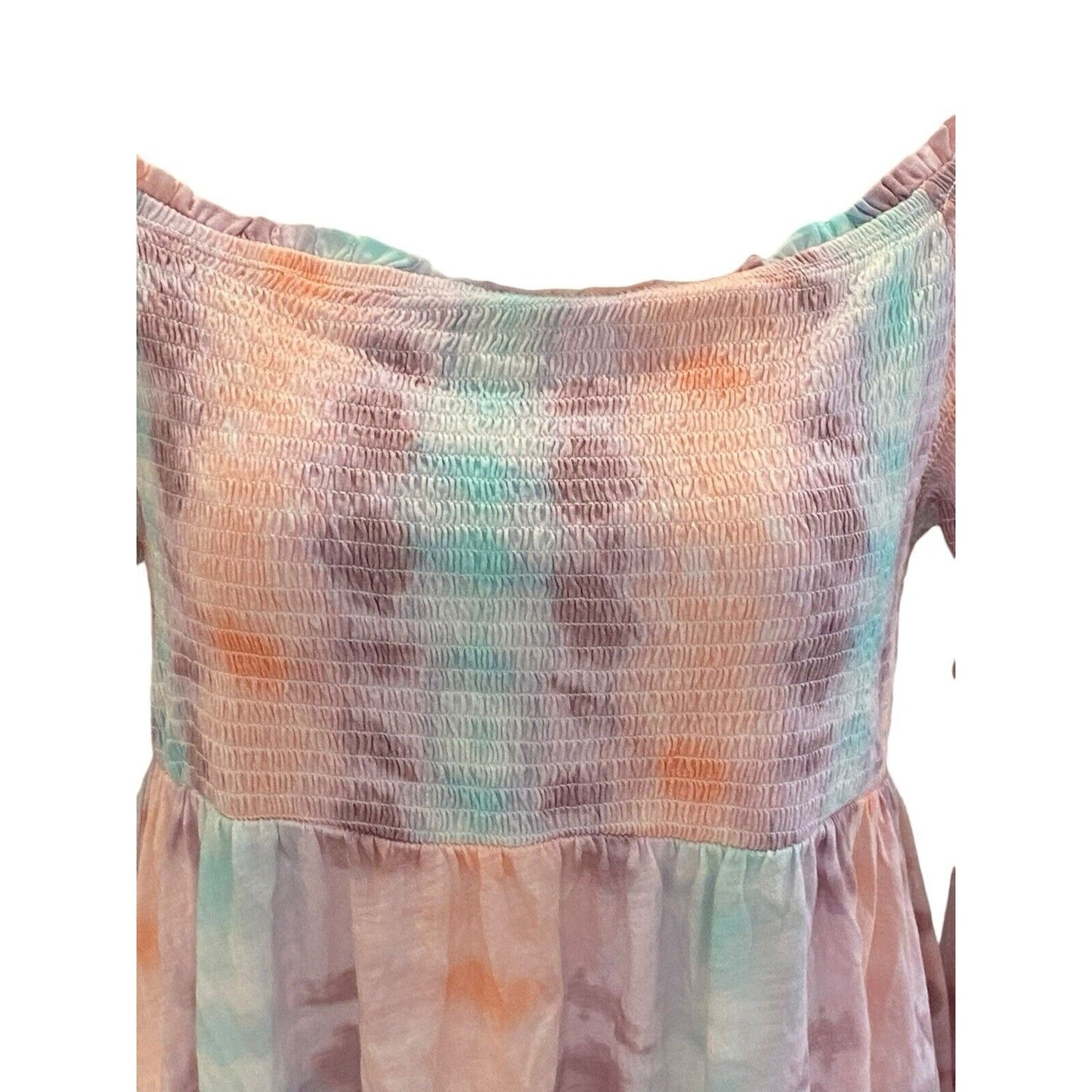 Torrid Womens Plus Sz 1X Tie Dye Babydoll Smocked Off-Shoulder Bell Sleeve Top