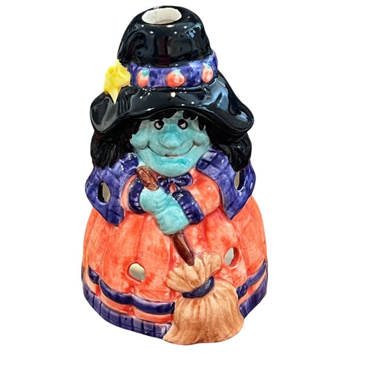 Ceramic Witch Hand Painted Tea Light Candle Holder Halloween Sharry Holiday