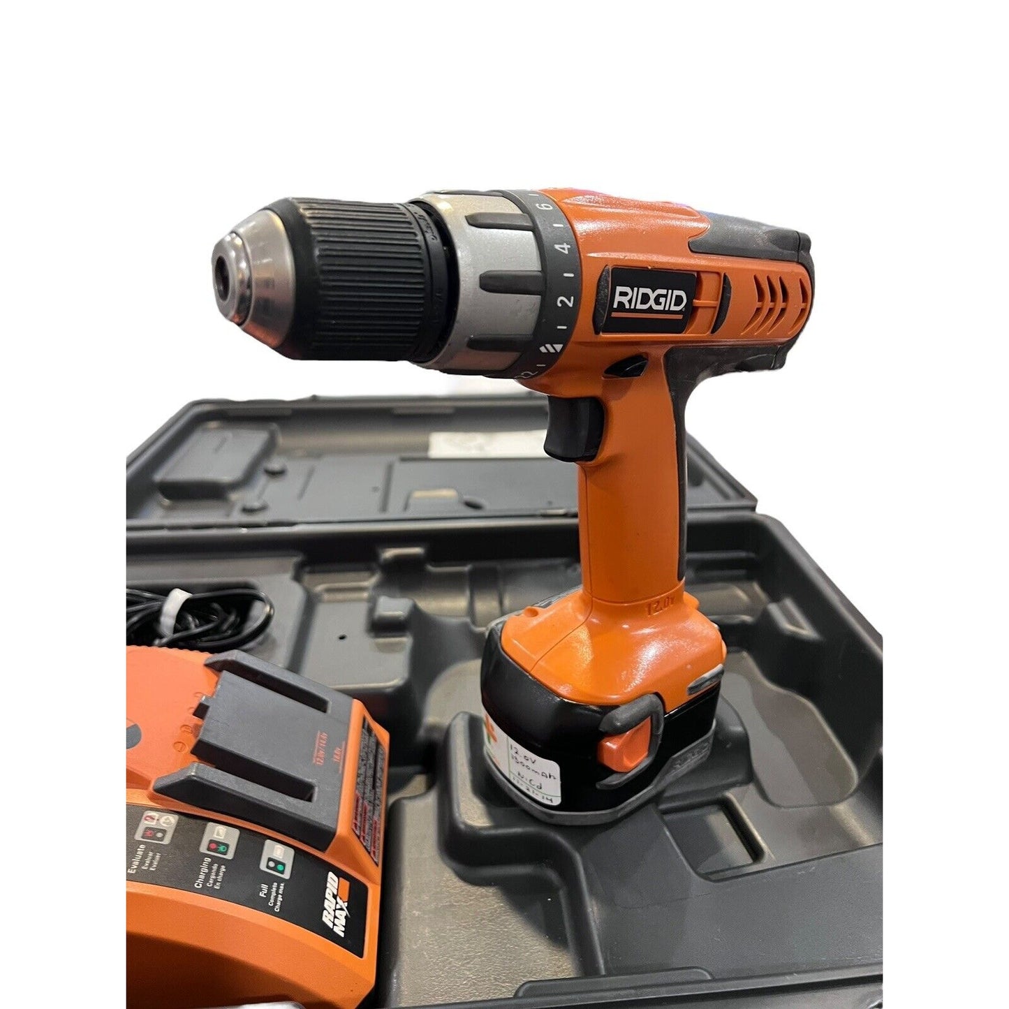 Ridgid 12V 3/8 in Cordless Drill R82001 Case 2 Batteries & Charger Tested More