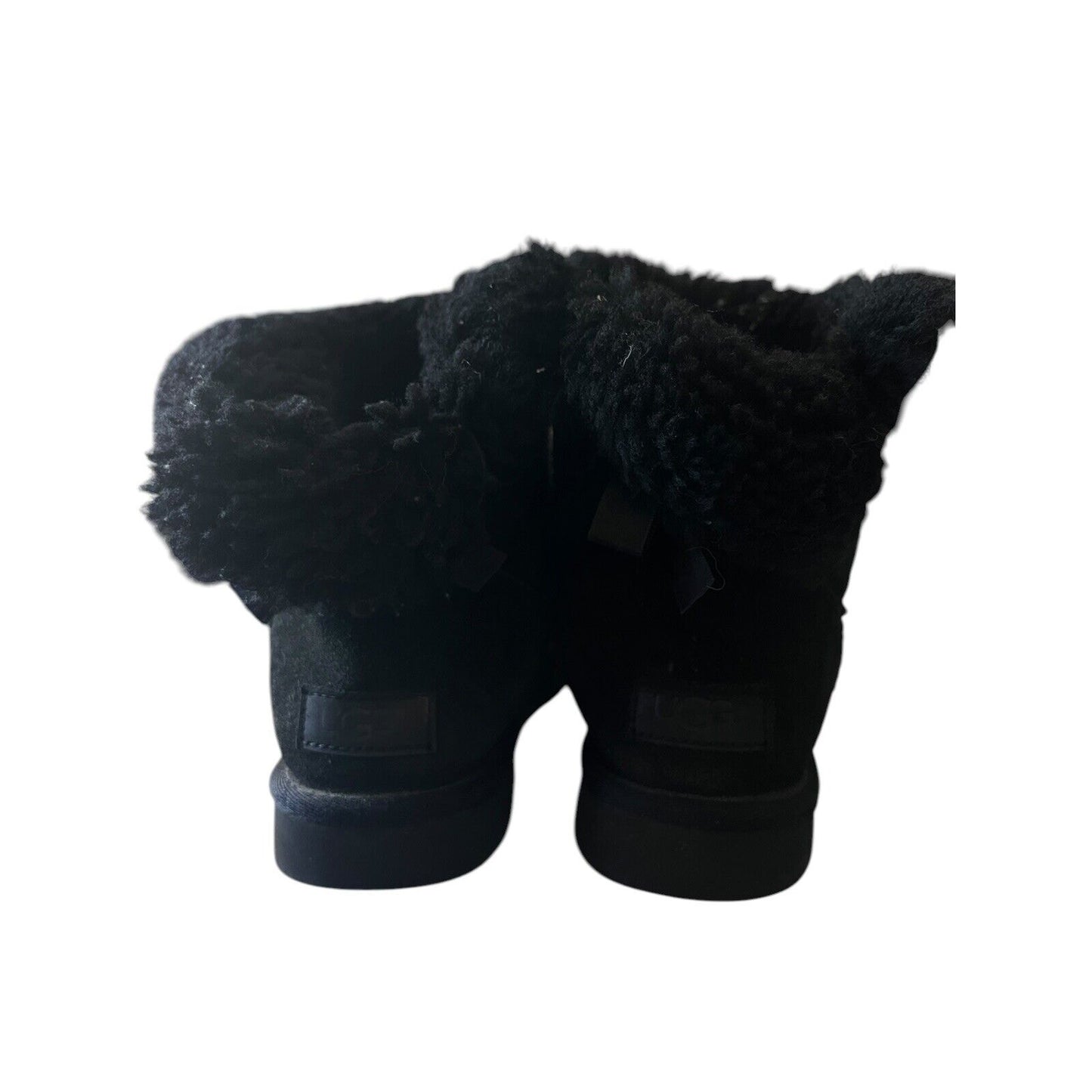 UGG Mini Bailey Bow II Size 7 Black Warm Suede Sheepskin Boots