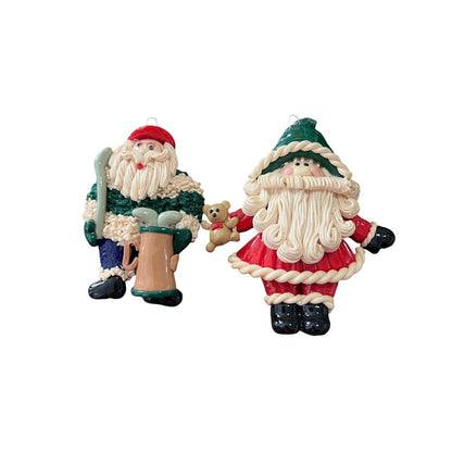 Dough Christmas Ornament Glossy Golf Santa Claus Sleigh Set Of Two