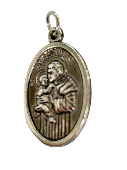 Vintage Silvertone Charm Medal St Anthony Patron Saint of Lost Things Oval 7/8"