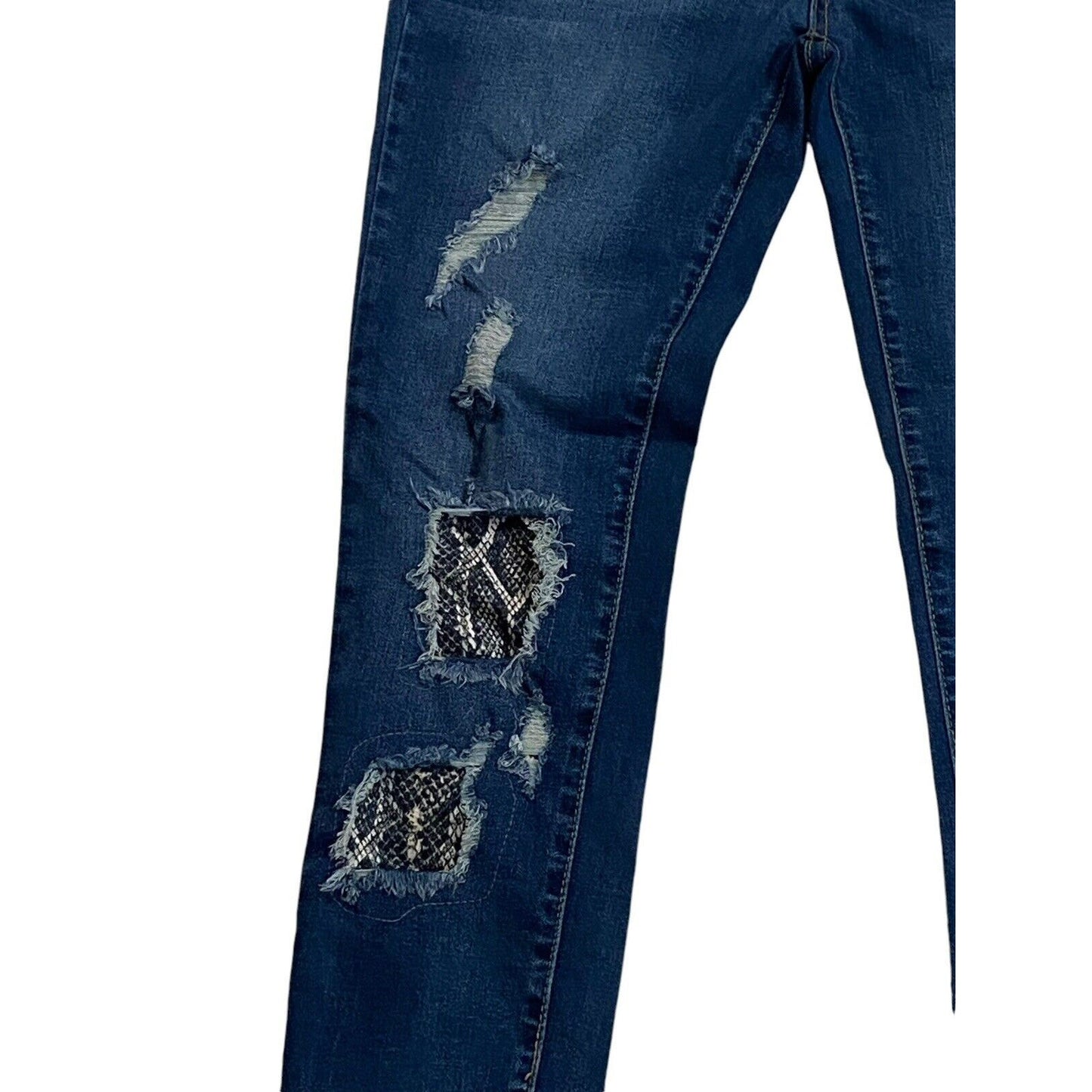 Size 9/29 Judy Blue Jeans Womens Medium Wash Distressed Patch Snake Skinny Fit