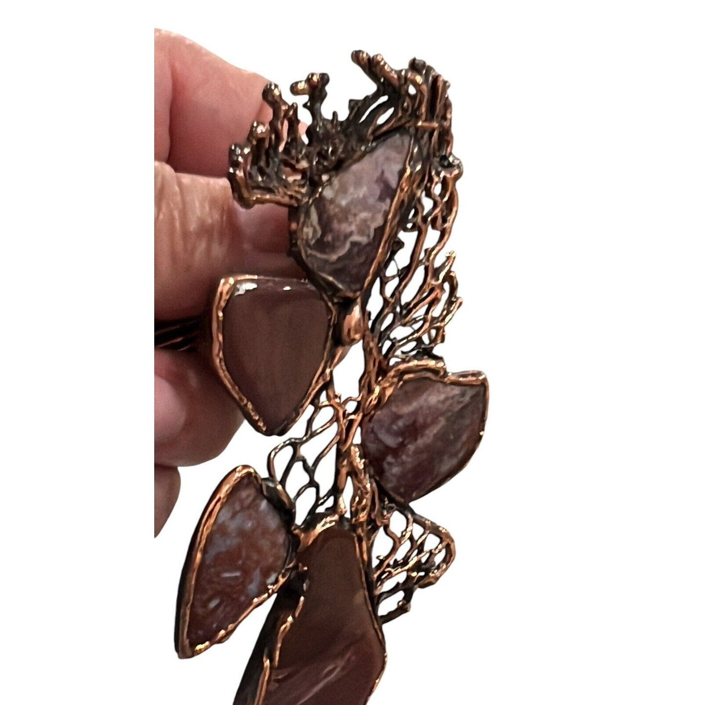 Artsy One Of A Kind Agate Geode Amber Bead Necklace Handmade Copper 24”