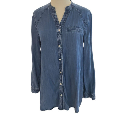 Size Small Soft Surroundings Denim Button Down Tunic Sleeve Lyocell Shirt