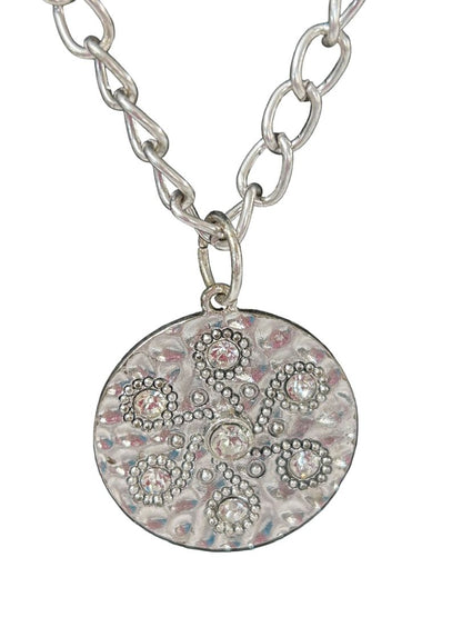 Layered Silvertone Medallion Necklace 20" Drop 14"