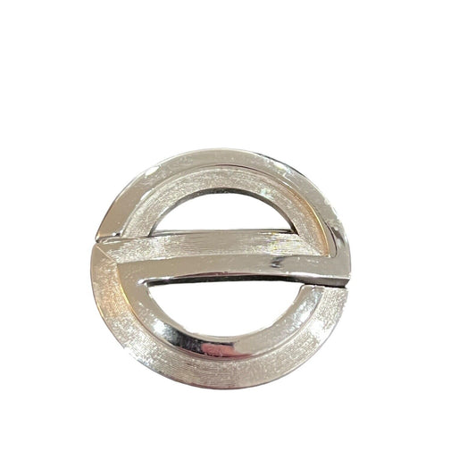 Vintage Trifari Brooch Circle Silver Tone Signed Shiny And Etched