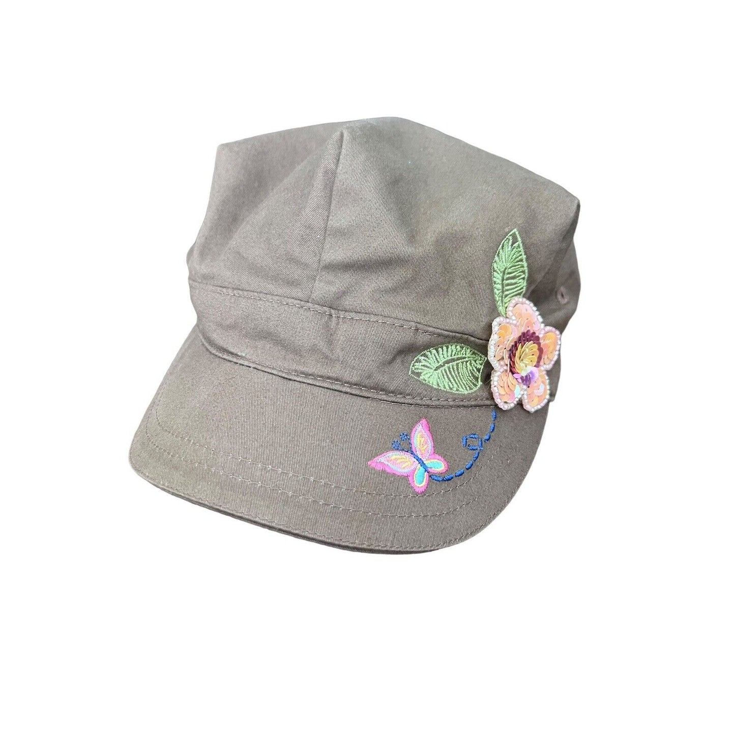 The Children's Place Cotton Cap Sequins Flower Embroidered Butterfly Size 7-8