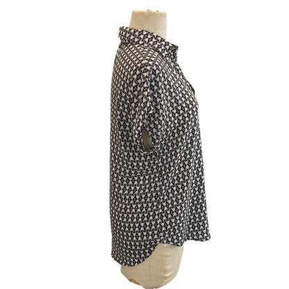 Small Pleione Women's Cap Sleeve Black White Button Up Blouse Slightly Sheer