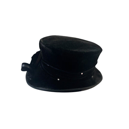 Swan Hat New York Ladies Black Velvet Rhinestone Bow Feathers Costume Regency