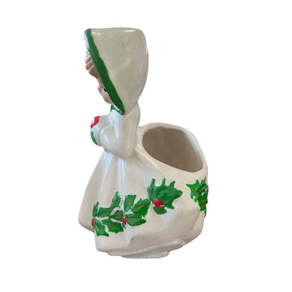 Vintage HOLLY GIRL Christmas Figurine Vase Large Planter 7x6x5 Handpainted