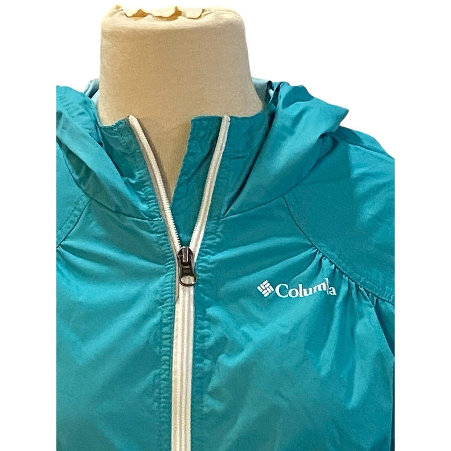 Size Medium Turquoise Blue Columbia Womens Windbreaker Hooded Jacket Full Zip