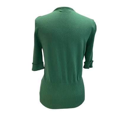 Size 2 Green ABC Fashion 3/4 Sleeve Sweater Rhinestone Bling Zipper Preppy Sassy