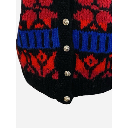 Icelandic Designs Wool Button Sweater Jacket Size Small Nordic Red Blue Back