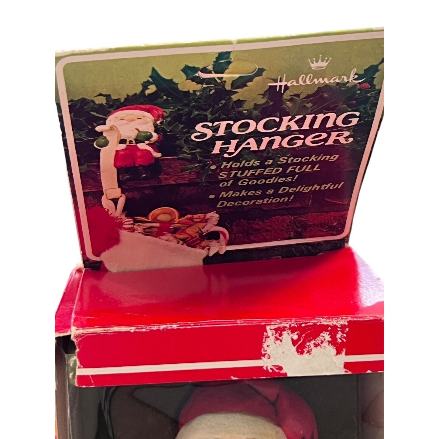 Vintage 1980s Hallmark Santa Claus Stocking Hanger Christmas Jingle Bell NIB