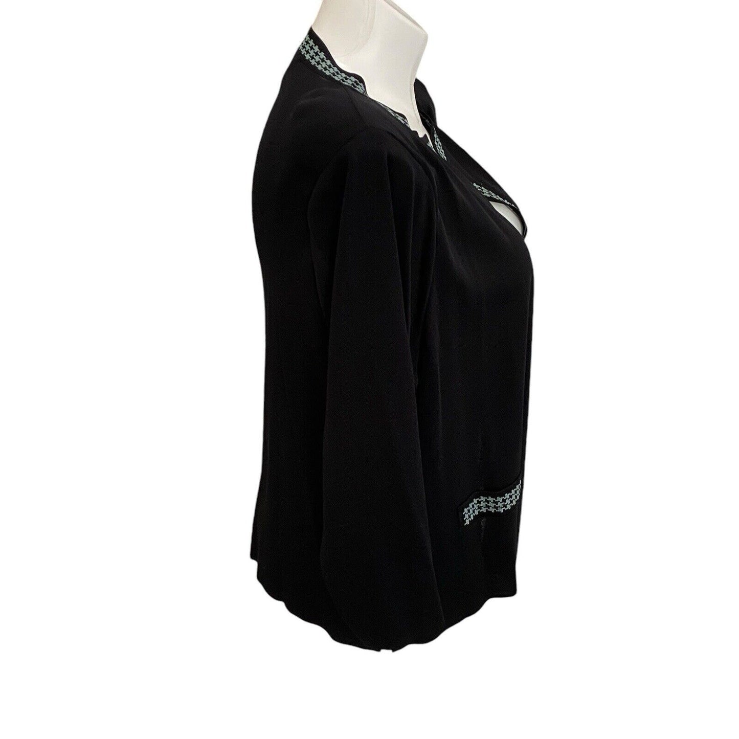 Exclusively Misook Black Open Front Cardigan Womens Herringbone Trim Petite Plus