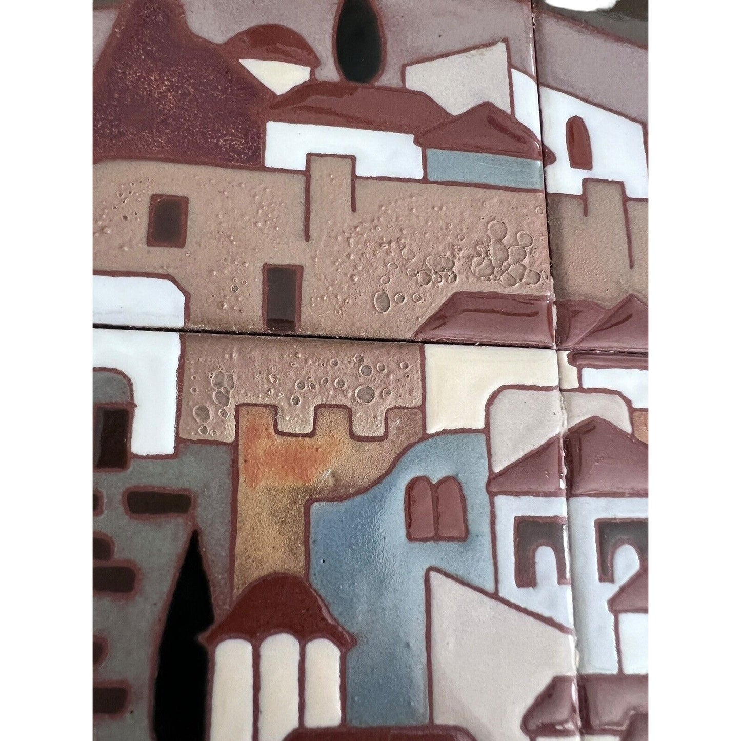 Angelos Tsakirakis Style Greek Framed Wall Art Tile Plaque Terracotta MCM Signed