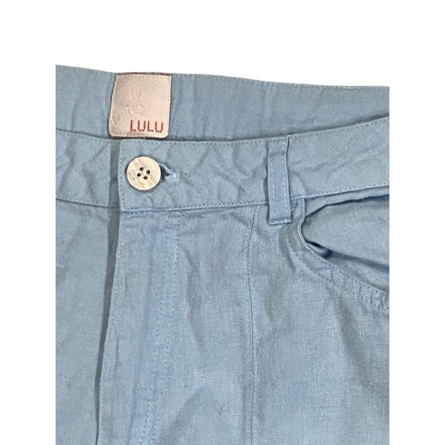 Size 8 (40 FR) Lulu Castagnette Cropped Wide Leg Pants Women Blue Linen