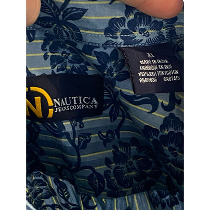 Size XL Nautica Blue Floral Men’s Shirt Short Sleeve Button Down Coastal Resort