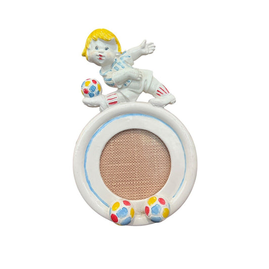 Painted Kids Sports Picture Frame Soccer VINTAGE Made Italy Baby Nursery Decor