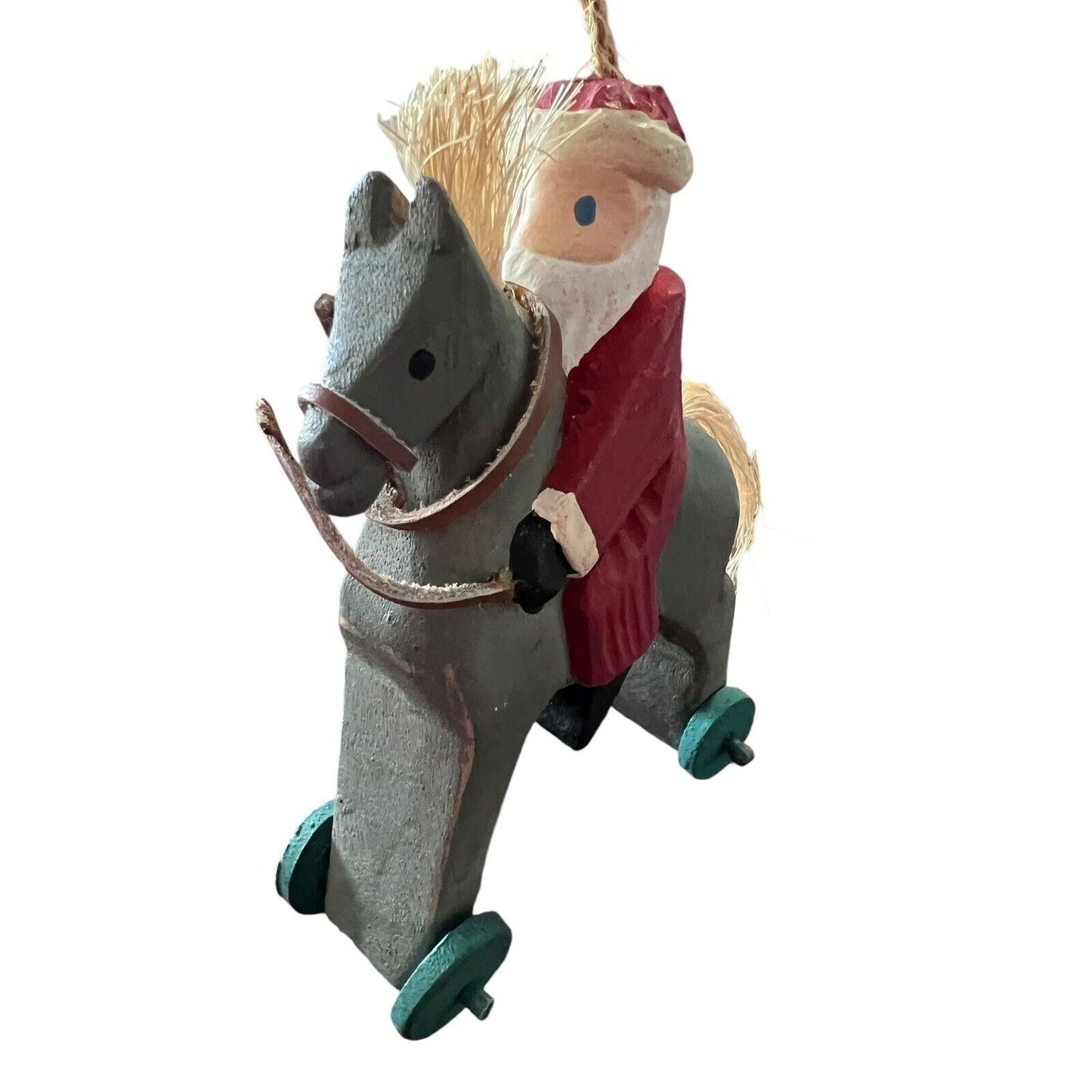 Santa Claus Rocking Horse Wooden Christmas Ornament Holiday Hand Painted