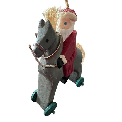 Santa Claus Rocking Horse Wooden Christmas Ornament Holiday Hand Painted
