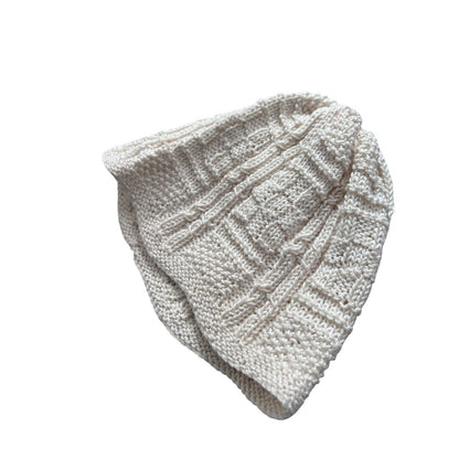 Cream Ivory Knit Hat Beanie Cap Handmade Baby Kids Wavy Trim