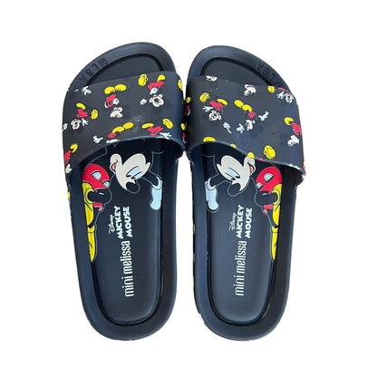MINI MELISSA Unisex Black Slides Mickey Mouse Sandals Size 2 Youth Disney Beach