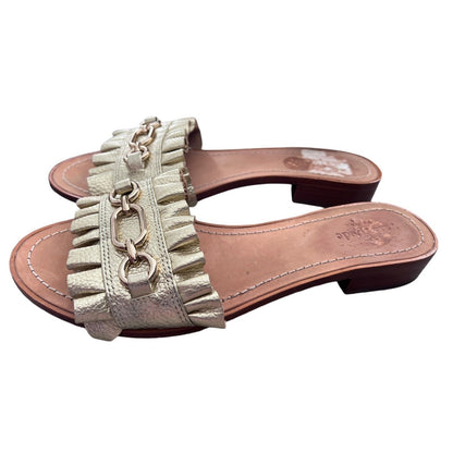 Size 9.5 Kate Spade Ruffle Beau Leather Slide Sandals Gold Chain Preppy Coastal