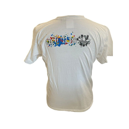 Size Medium Adidas Mens T Shirt White Logo Paint Splatter Design 80’s Y2K Style