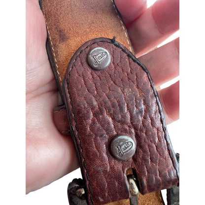 Vintage 1995 JUSTIN Western Black Brown Leather Belt Cowboy Silver Tone Buckle